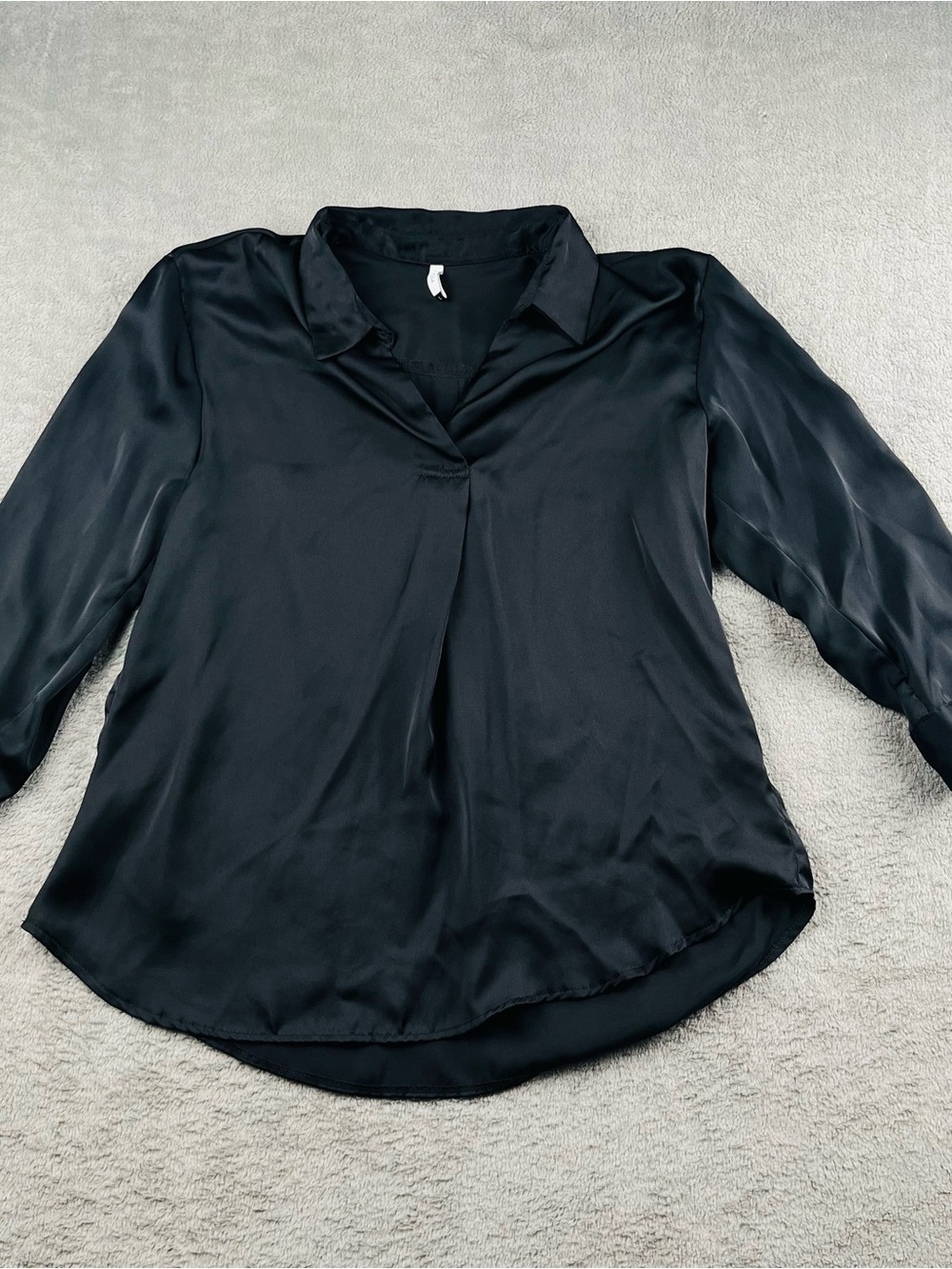 Satin Black V-Neck Collared Blouse